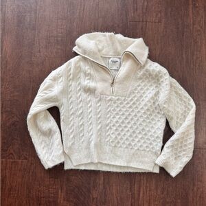 Abercrombie & Fitch Cream Cable Quarter-Zip Mock Sweater